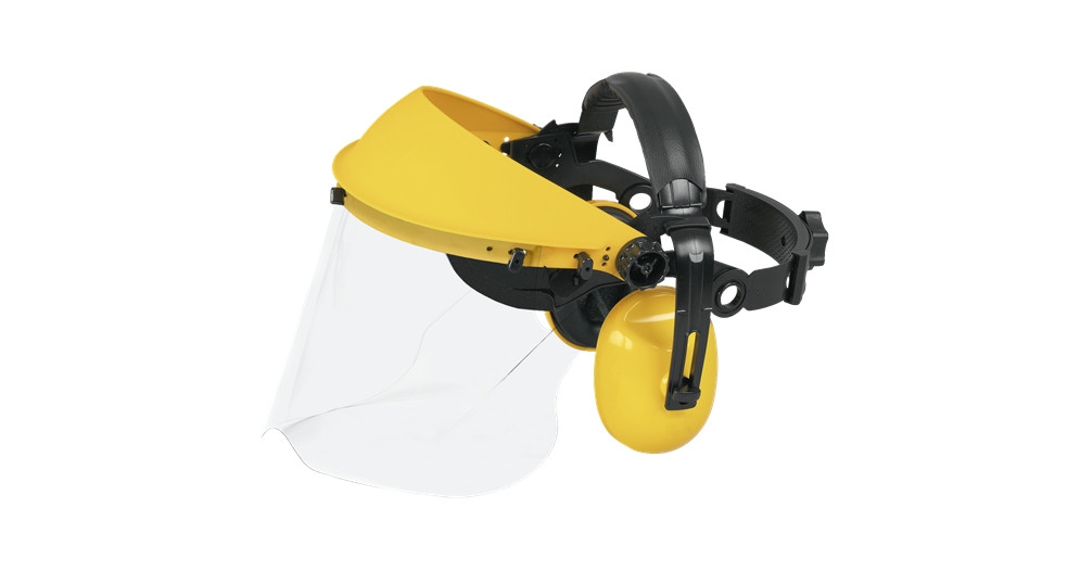 Visière plastique relevable avec protège oreilles