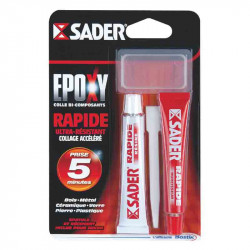 Colle époxy rapide 2 tubes de 15 ml de marque Sader, référence: B2436500