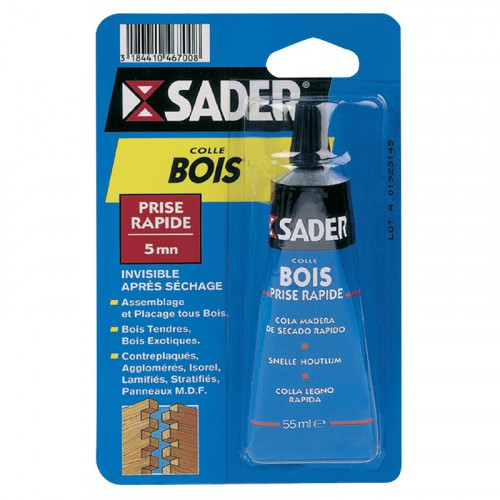 Colle à bois prise rapide - tube 55 ml - Sader