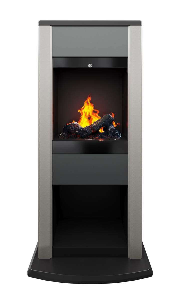 Poele décoratif CUBIC gris + kit bûches - 1000/2000W - Optimyst