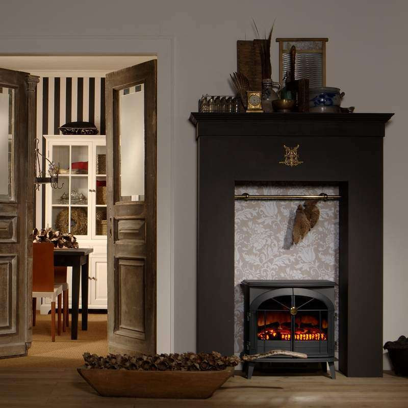 Poele décoratif STOCKBRIDGE noir + kit bûches - 1000/2000W - Optimyst