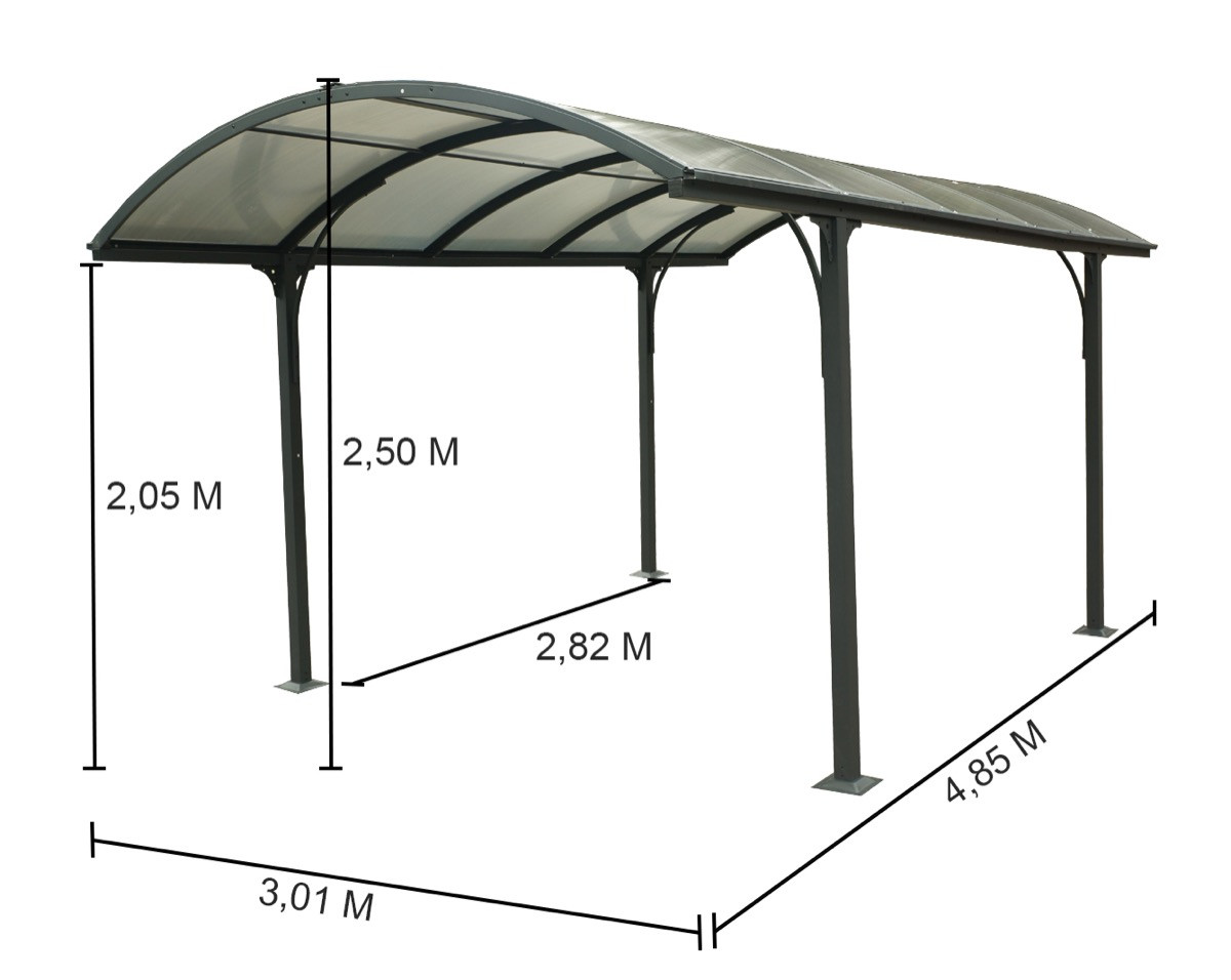 Carport aluminium 14,62 m2 - toit 1/2 rond