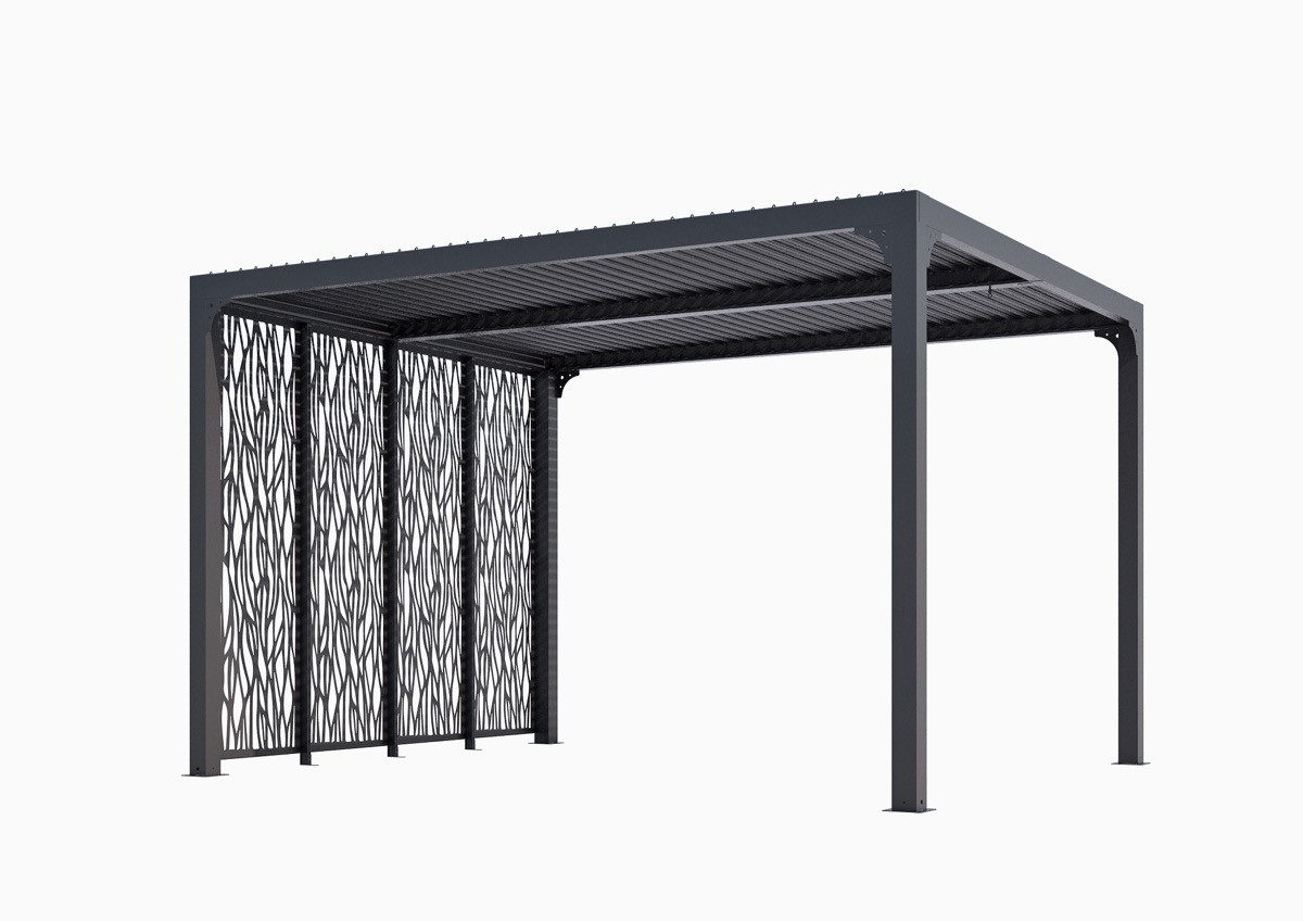 Pergola bioclimatique de 10,80 m2 équipée de 4 panneaux moucharabieh