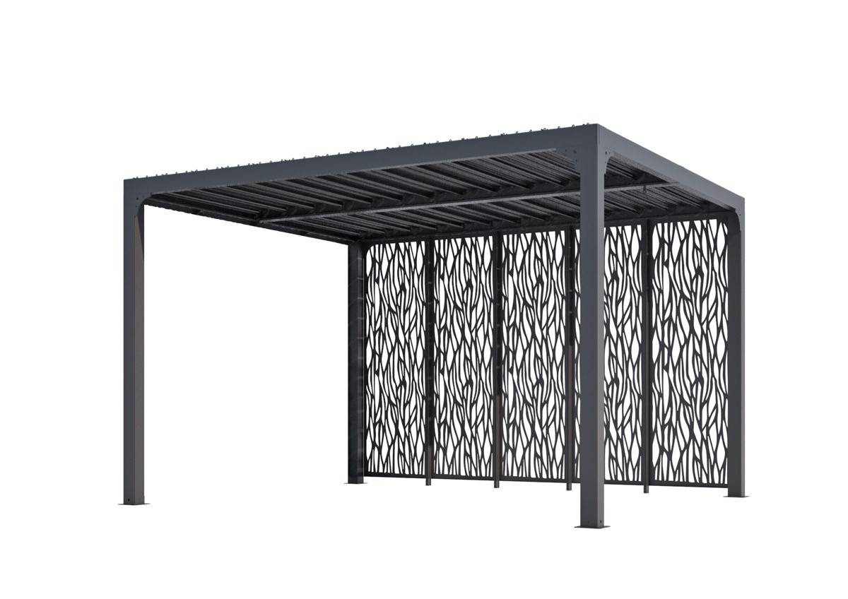 Pergola bioclimatique de 10,80 m2 équipée de 5 panneaux moucharabieh