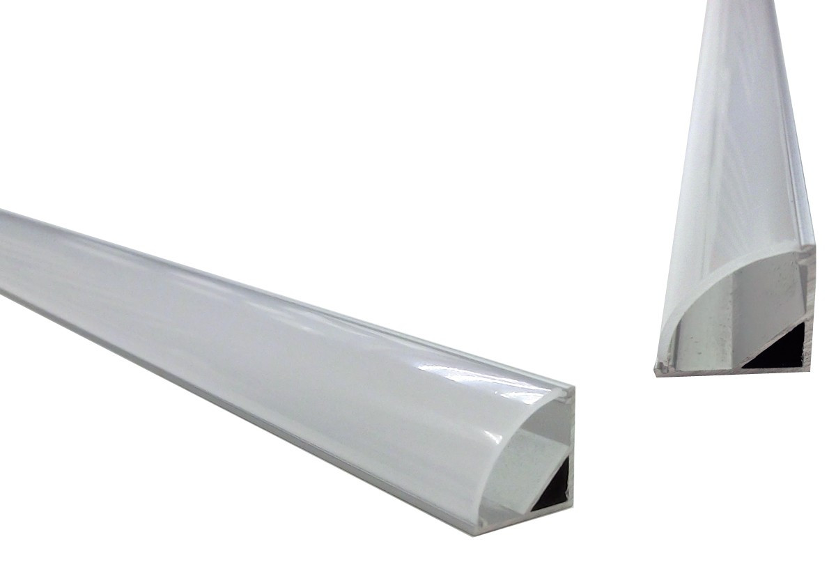 Profilé aluminium d'angle (1m) clipsable par dessus + clip, embout et diffuseur opaque clipsable
