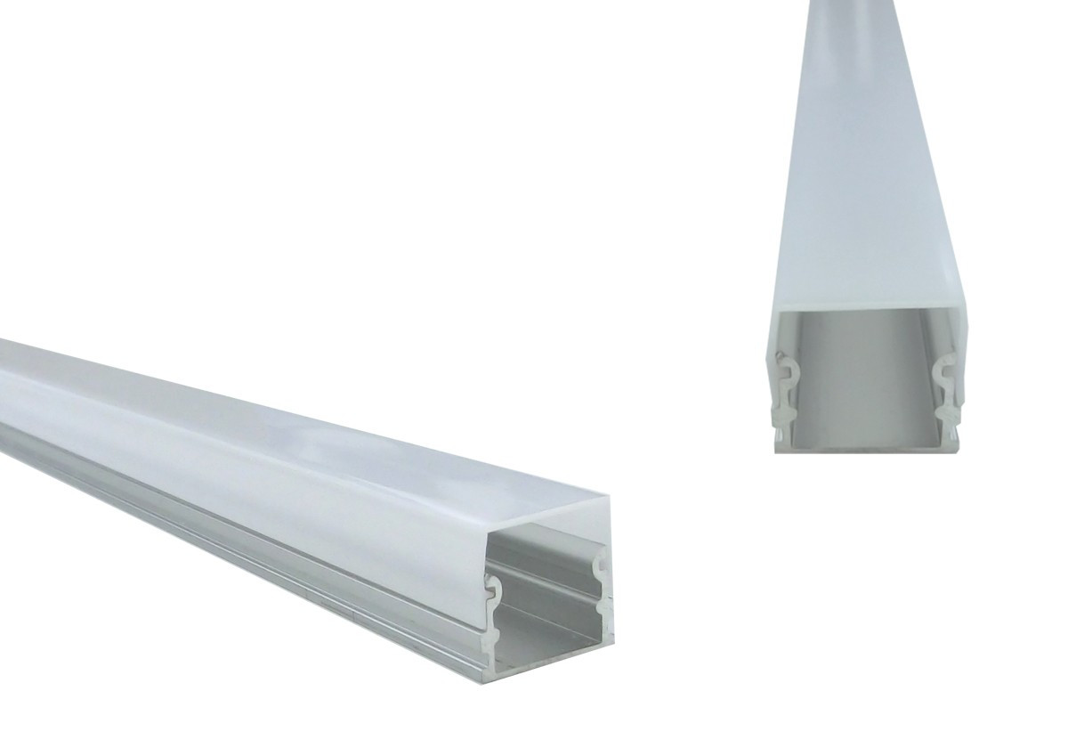 Profilé aluminium classique (1m) clipsable par dessus + clip, embout et diffuseur opaque clipsable