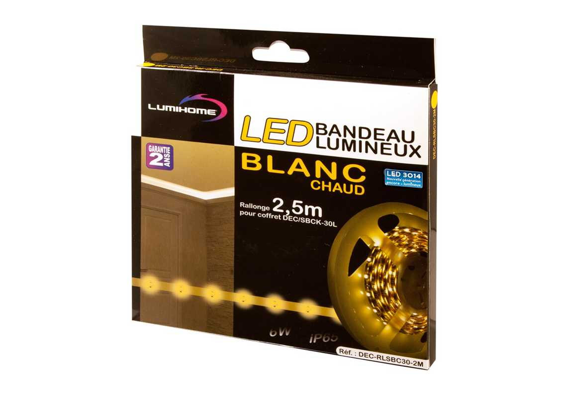 Rallonge strip LED silicone 2,5 m - 240 Lumens/m - Blanc chaud 3500K