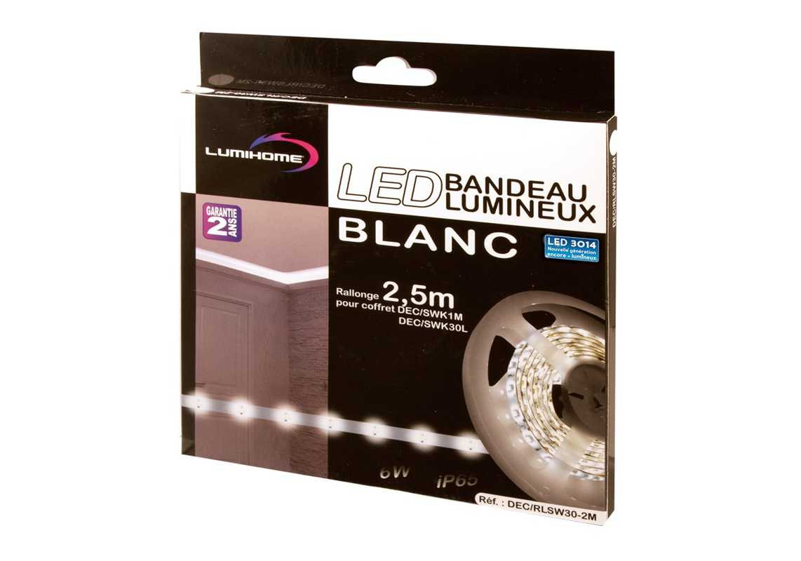 Rallonge strip LED silicone 2,5 m - 270 Lumens/m - Blanc froid 6500K