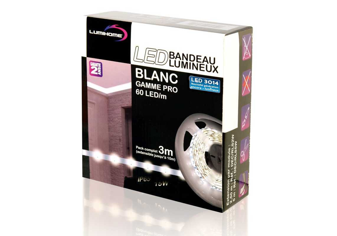 Kit complet strip LED 3 m - 540 lumens/m - Blanc froid 6500K