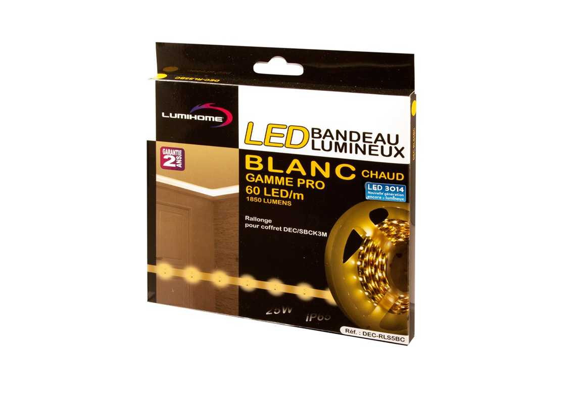 Rouleau strip LED résine 2,5 m - 480 lumens/m - Blanc chaud 3500K