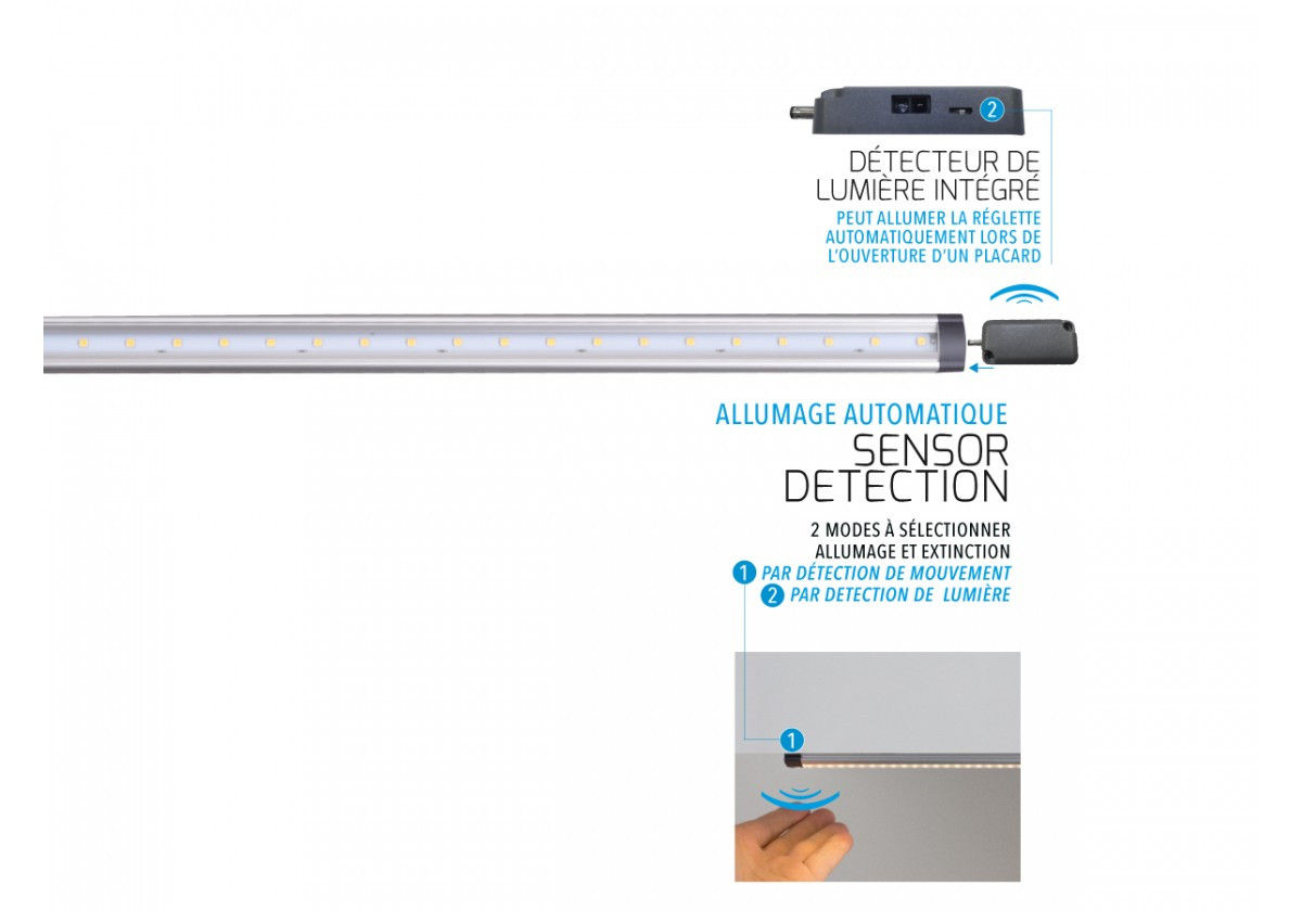 Kit reglette LED SENSOR 50 cm - 400 lumens - Bland chaud 3000K
