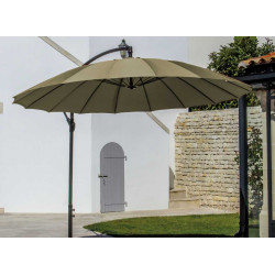 Parasol déporté Pagode - Diamètre 300 cm - Aluminium - Toile taupe - PROLOISIRS