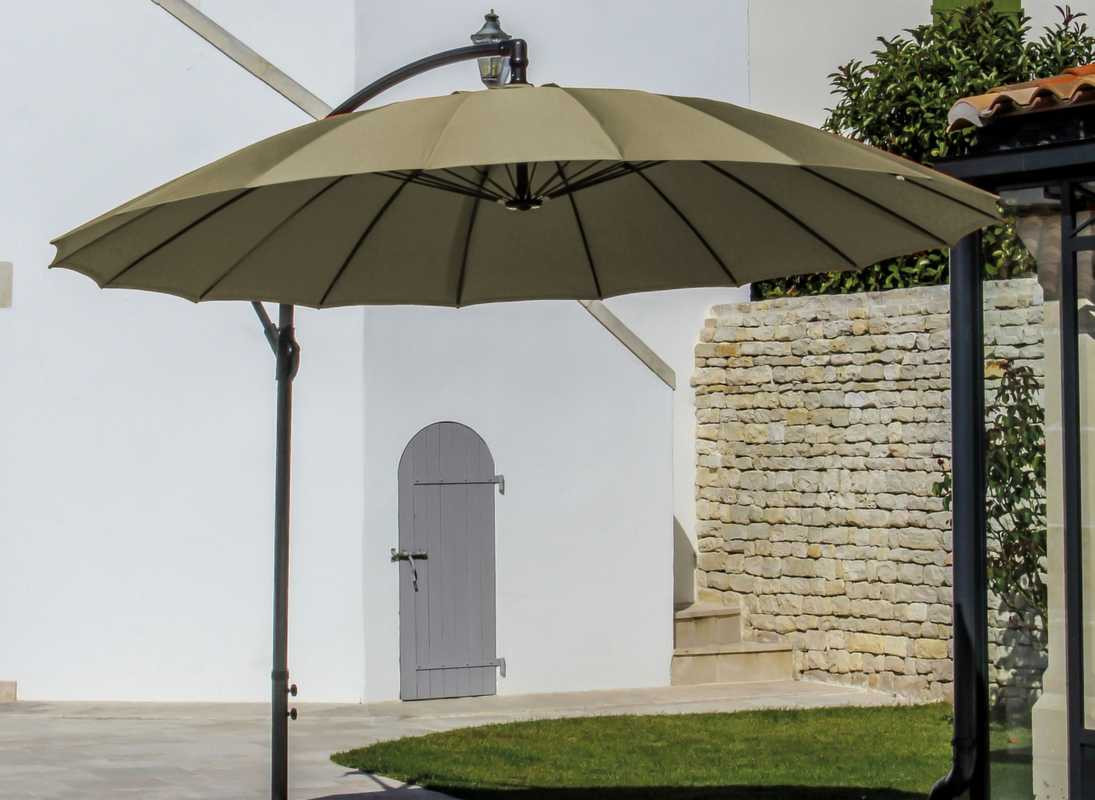 Parasol déporté Pagode - Diamètre 300 cm - Aluminium - Toile taupe