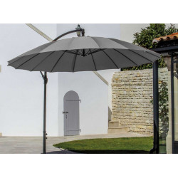 Parasol déporté Pagode - Diamètre 300 cm - Aluminium - Toile grise de marque PROLOISIRS, référence: J5163700