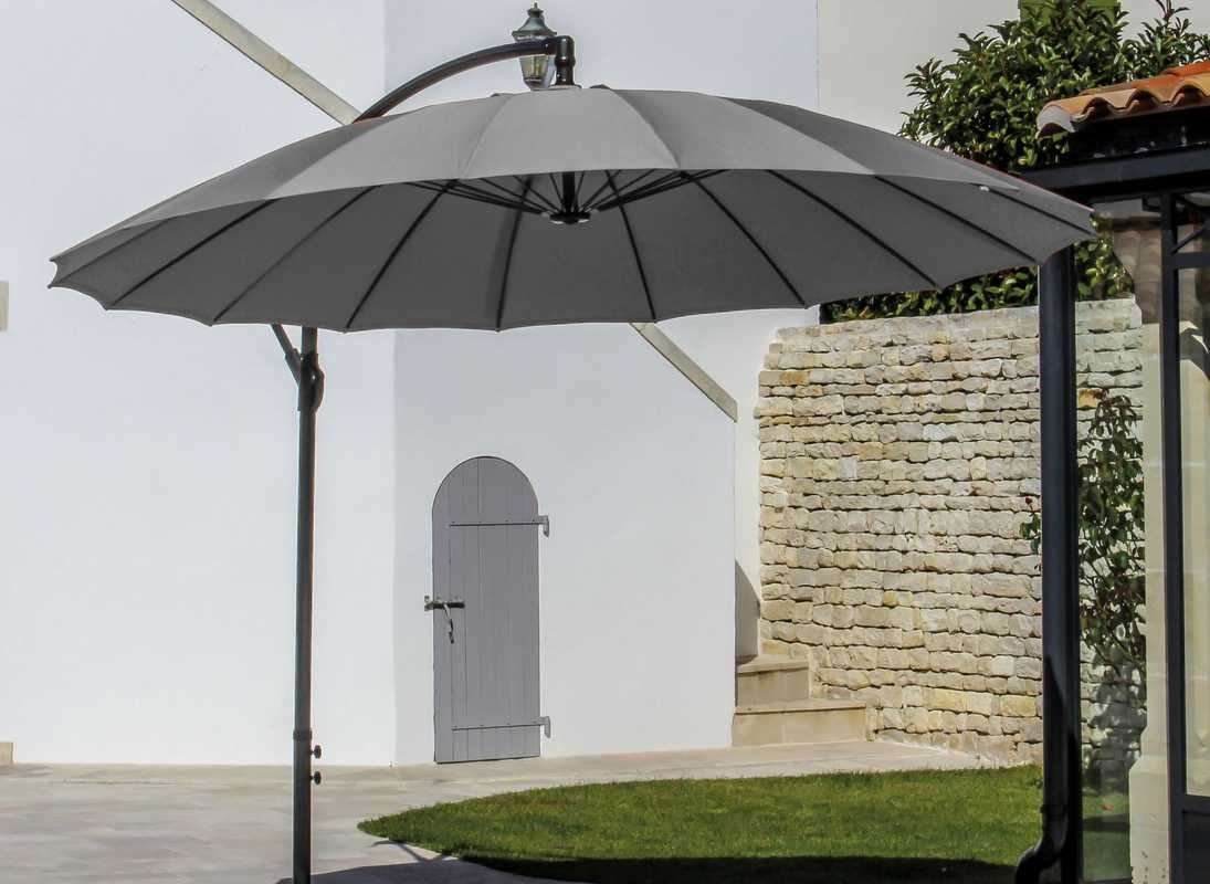 Parasol déporté Pagode - Diamètre 300 cm - Aluminium - Toile grise