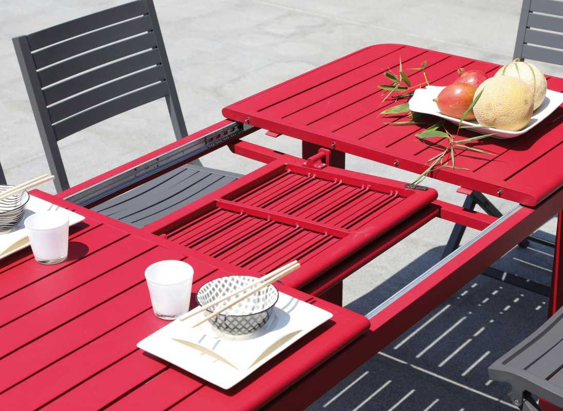Tabl xtériur n aluminium platau à latts Alic 180 cm