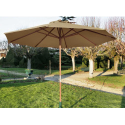 Parasol droit en bois - Diamètre 300 cm - Toile couleur taupe de marque PROLOISIRS, référence: J5181200