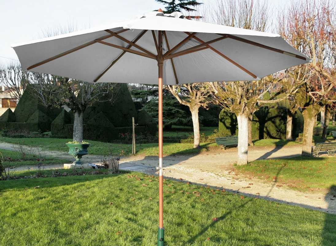 Parasol droit en bois - Diamètre 300 cm - Toile couleur écrue