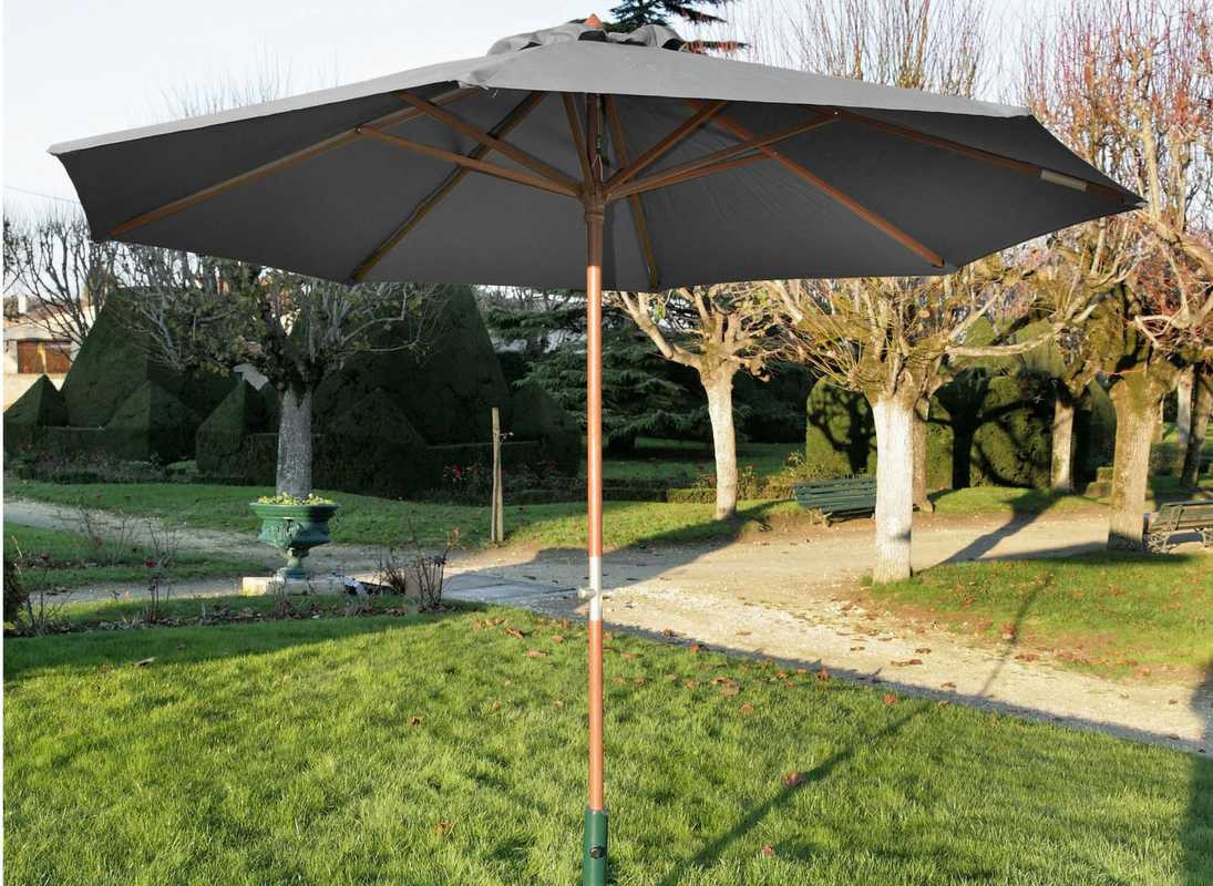 Parasol droit en bois - Diamètre 300 cm - Toile couleur grise