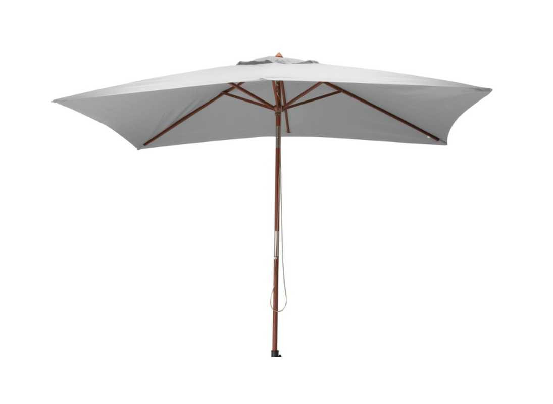 Parasol droit en bois - 300 x 200 cm - 6 baleines - Toile couleur écrue