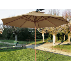 Parasol droit en bois - Diamètre 350 cm - Toile couleur taupe de marque PROLOISIRS, référence: J5182500