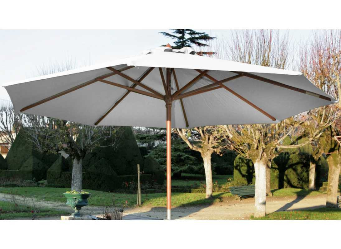 Parasol droit en bois - Diamètre 350 cm - Toile couleur écrue