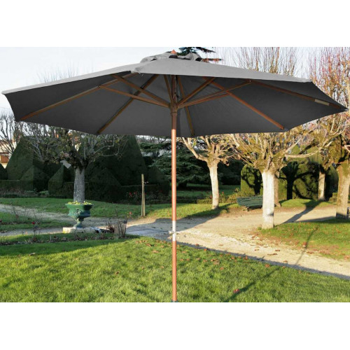 Parasol droit en bois - Diamètre 350 cm - Toile couleur grise - PROLOISIRS