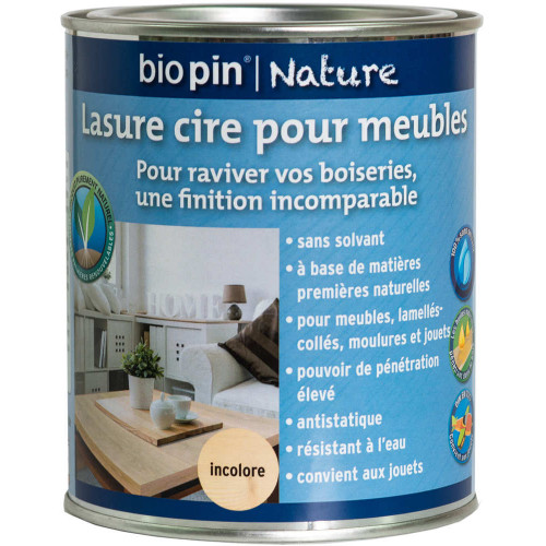 Lasure cire naturelle pour meubles 0,75 L - Incolore - Biopin Nature