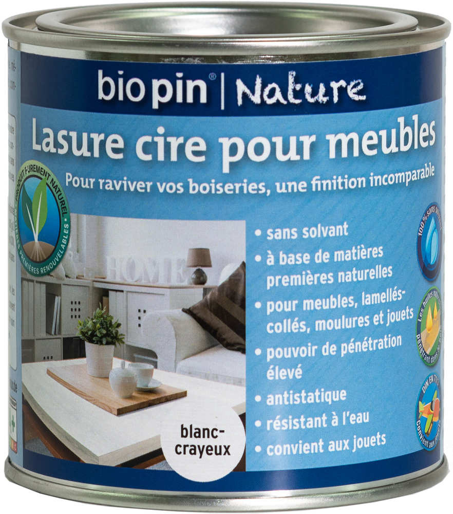 Lasure cire naturelle pour meubles 0,375 L - Blanc-crayeux