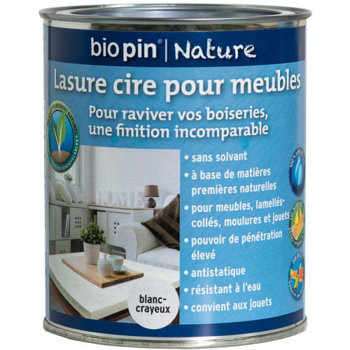 Lasure cire naturelle pour meubles 0,75 L - Blanc-crayeux - Biopin Nature