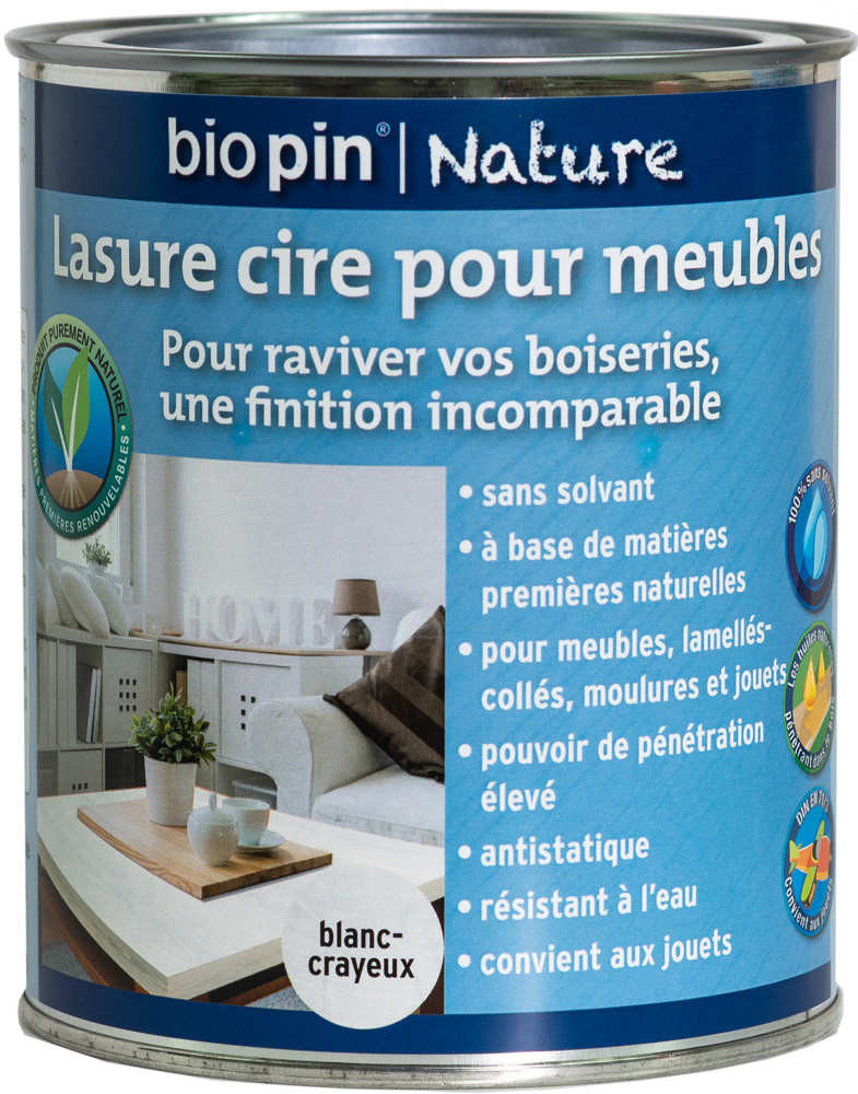 Lasure cire naturelle pour meubles 0,75 L - Blanc-crayeux
