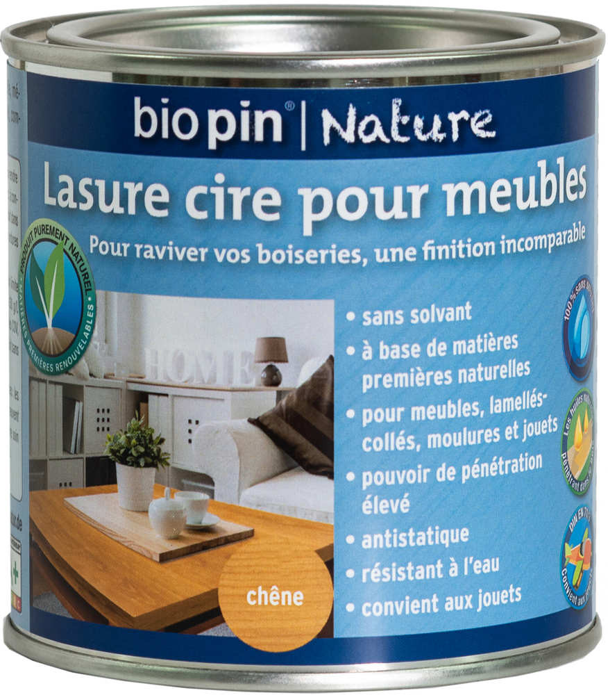 Lasure cire naturelle pour meubles 0,375 L - Chêne