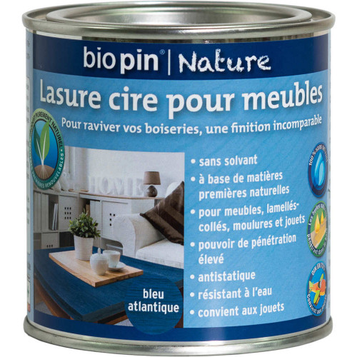 Lasure cire naturelle pour meubles 0,375 L - Bleu atlantique - Biopin Nature