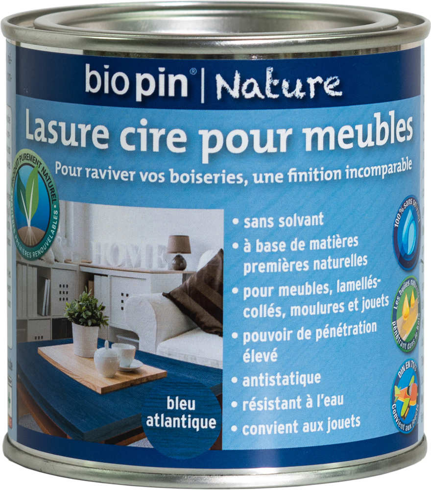 Lasure cire naturelle pour meubles 0,375 L - Bleu atlantique