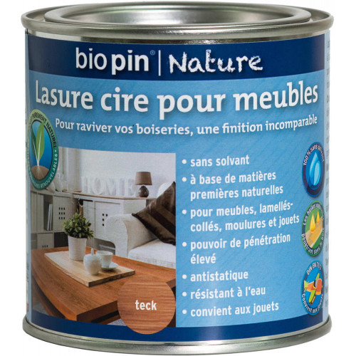 Lasure cire naturelle pour meubles 0,375 L - Teck - Biopin Nature