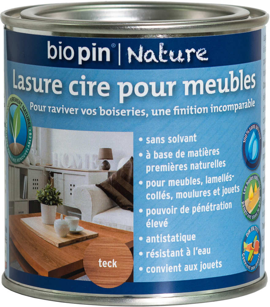 Lasure cire naturelle pour meubles 0,375 L - Teck