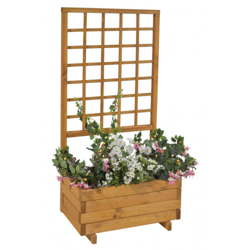 Bac à Fleurs Avec Treillis Hellbrunn En Bois Massif - 136x37x140 Cm Couleur Miel