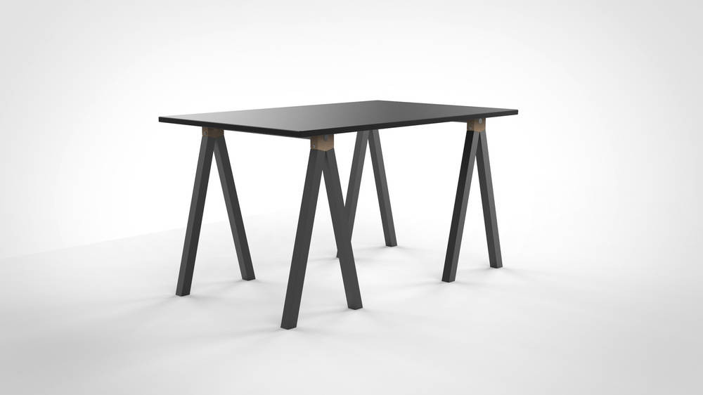 Tréteau Aspen, H.73cm x L.70cm x Emp. 30cm - Bois FSC, et barre métal chromée, Pieds teintés noir