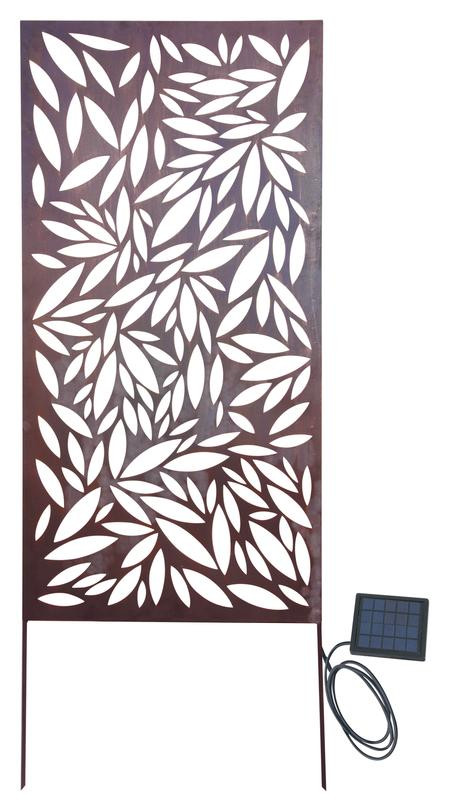 Panneau décoratif solaire en métal, motif feuillage - batterie rechargeable - 60 x 120 cm