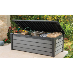 Coffre-Banc de jardin BROSSIUM - 455L - 145 x 70 x 60 cm - Gris - CHALET & JARDIN