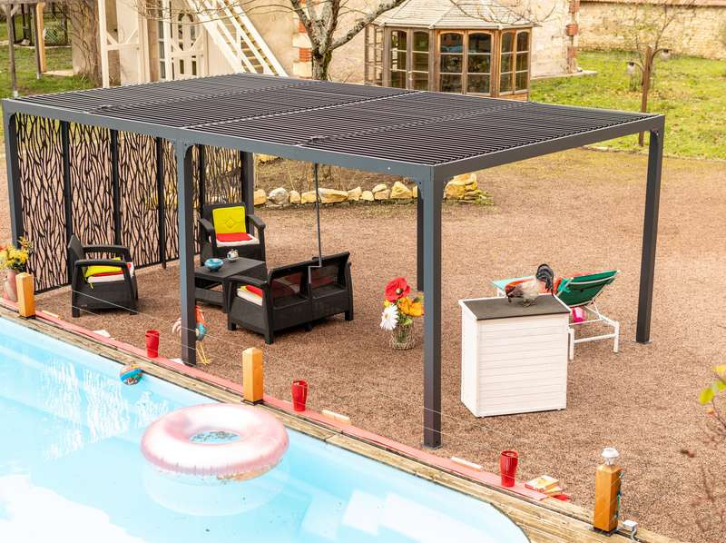 Pergola bioclimatique en aluminium xxl + 5 panneaux- 21,52 m2 - toit en lames mobiles - gris anthracite