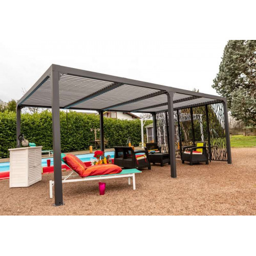 Pergola bioclimatique en aluminium xxl + 5 panneaux- 21,52 m2 - toit en lames mobiles - gris anthracite - HABRITA