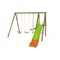 Portique AKEO TECHWOOD - hors tout 12,50 m² - 3 agrès + toboggan de marque Trigano, référence: J5451800