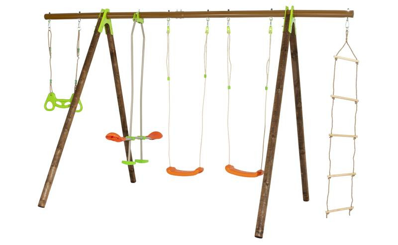 Portique BAYANO TECHWOOD - hors tout 8,45 m² - 5 agrès fixés + 3 agrès