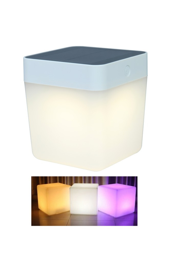 Lampe à poser Blanche TABLE CUBE, LED Intégrée, 1W, 100 lumens, 2700 to 6500K, RGB, IP44, SOLAIRE, Classe III