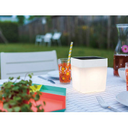 Lampe à poser Blanche TABLE CUBE, LED Intégrée, 1W, 100 lumens, 2700 to 6500K, RGB, IP44, SOLAIRE, Classe III - CALI