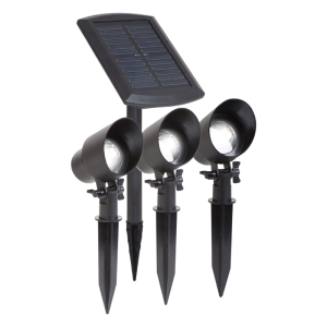 Lot de 3 Projecteurs Noirs MAXIMUS, LED Intégrée, 3 x 15 lumens, 3000K, IP44, SOLAIRE, Classe III