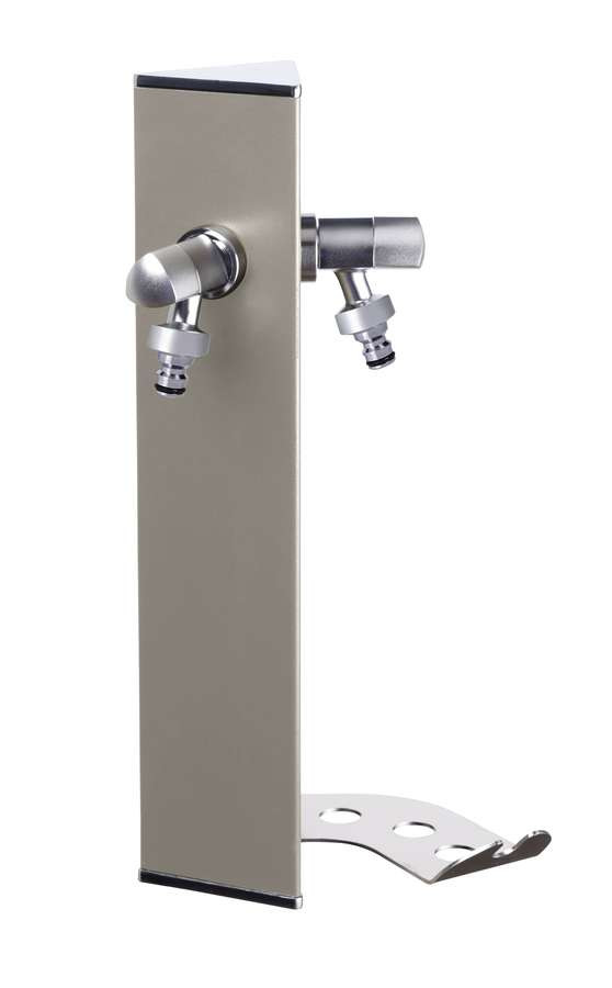 Colonne d'eau murale WALL Grise tourterelle - 40 cm - Aluminium - Double robinet