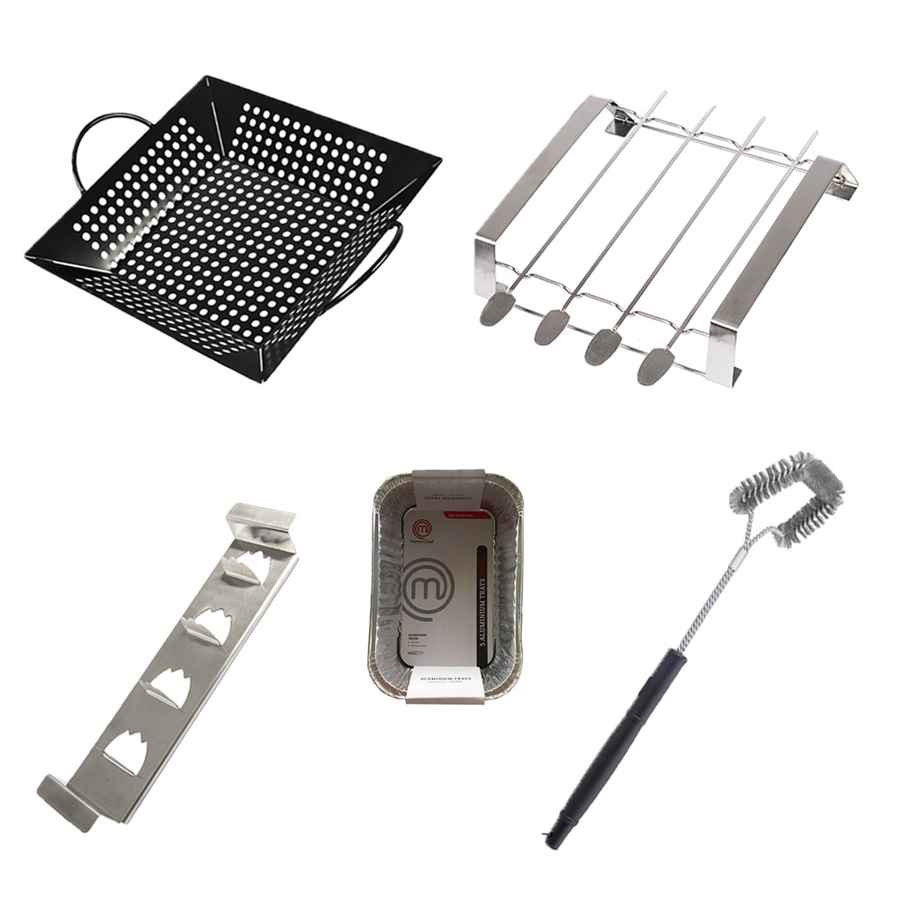Kit 4 accessoires pour barbecue - Supports - Brosse - Barquettes alu