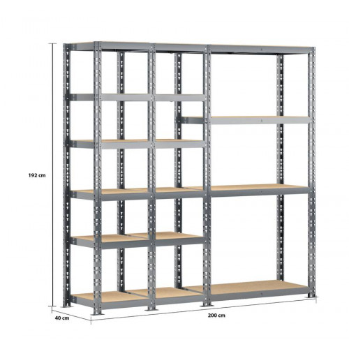 Concept rangement de garage - longueur 200 cm - 16 plateaux - Modulö Storage